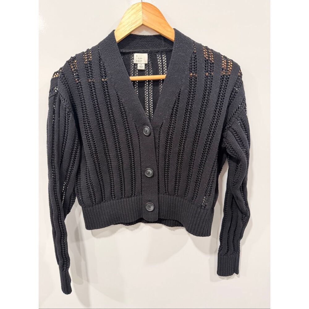 A New Day Black Crochet Crop Cardigan Small